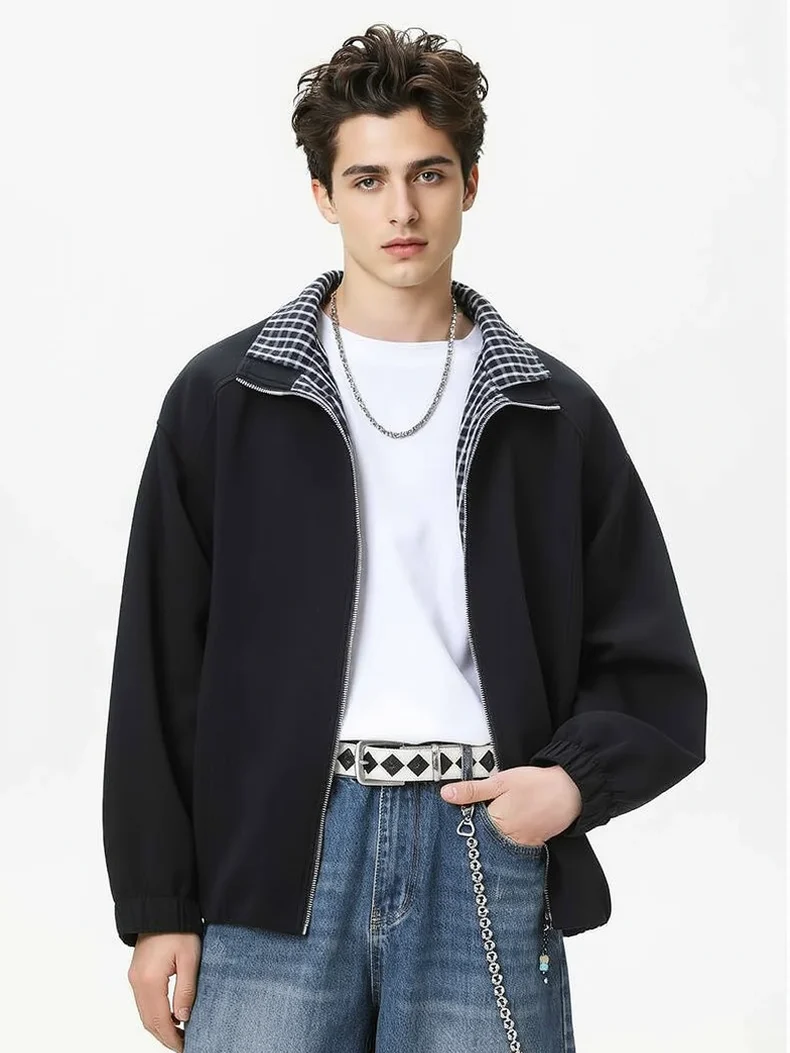 Layered-look Double Collar Color-blocked Jackets - Image 9