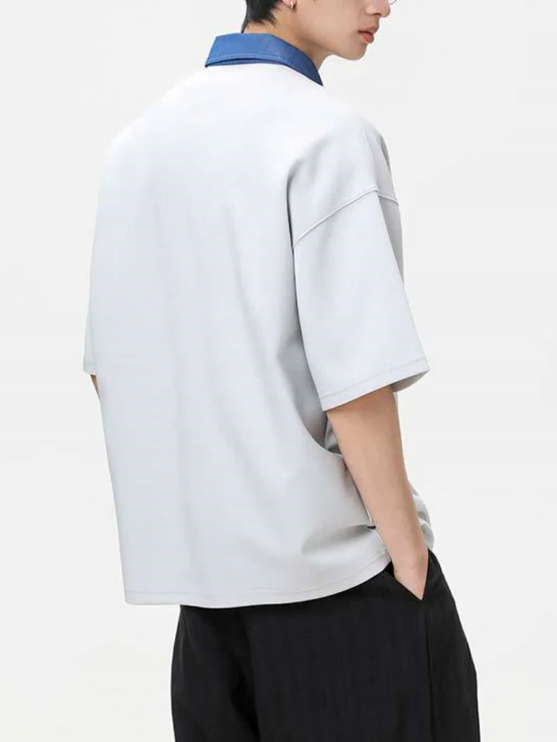 Notch-Collar Color-blocked Loose-fit POLO Shirt - Image 2