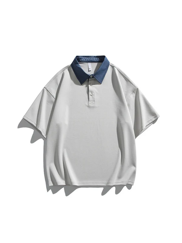 Notch-Collar Color-blocked Loose-fit POLO Shirt - Image 3