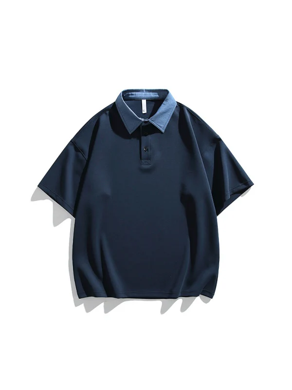 Notch-Collar Color-blocked Loose-fit POLO Shirt - Image 9