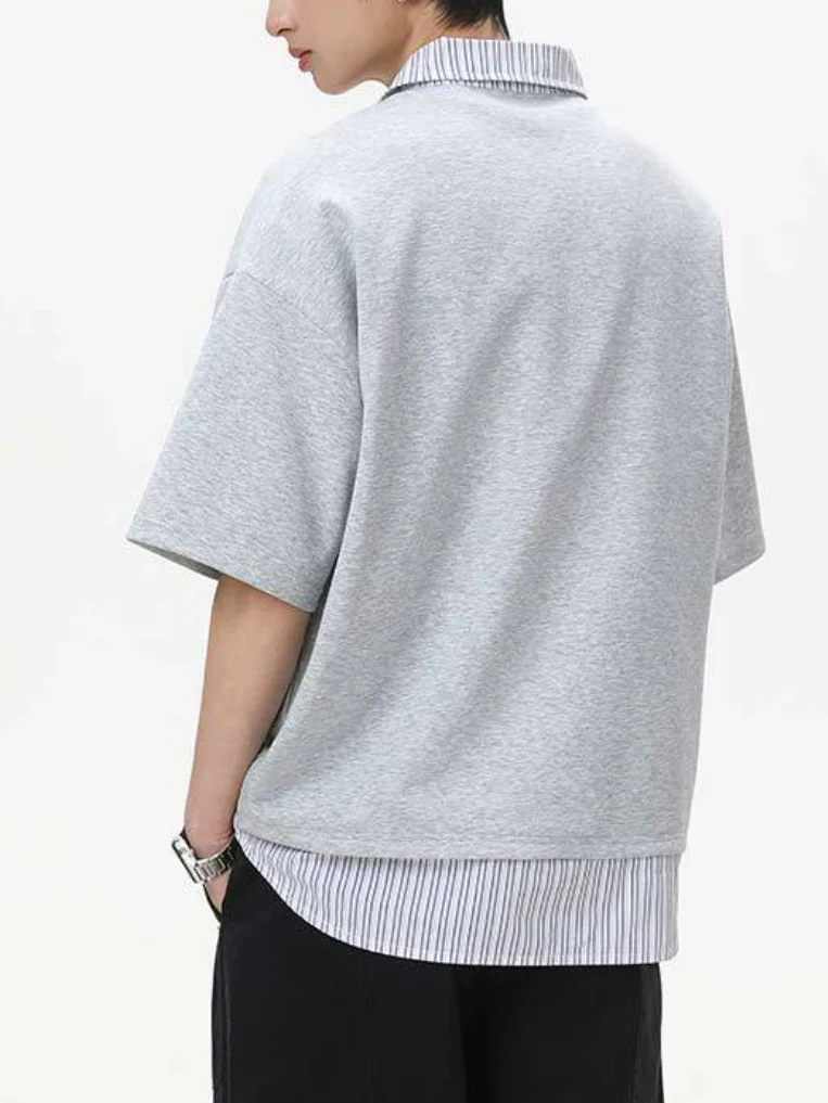 V-shaped Layered-look Patchwork Shirts - Image 2