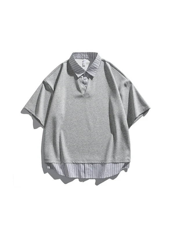 V-shaped Layered-look Patchwork Shirts - Image 3