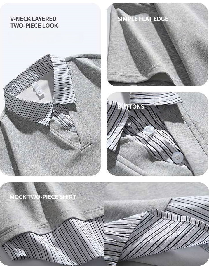 V-shaped Layered-look Patchwork Shirts - Image 4