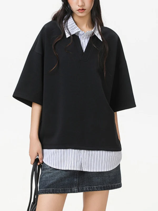 V-shaped Layered-look Patchwork Shirts - Image 5