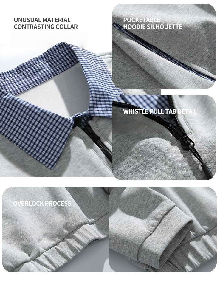 Layered-look Plaid Zipper Loose-fit Sweatshirts&Hoodies - Image 4