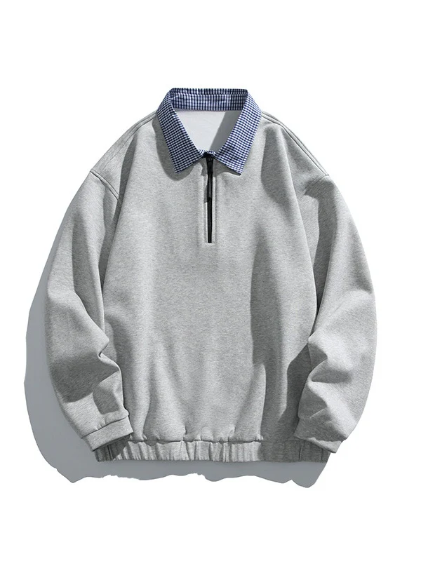 Layered-look Plaid Zipper Loose-fit Sweatshirts&Hoodies - Image 5