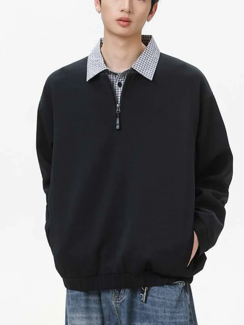 Layered-look Plaid Zipper Loose-fit Sweatshirts&Hoodies - Image 6