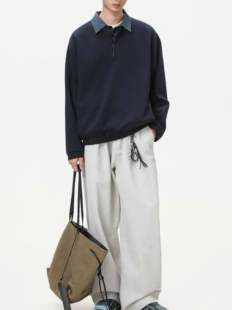 Layered-look Plaid Zipper Loose-fit Sweatshirts&Hoodies - Image 7