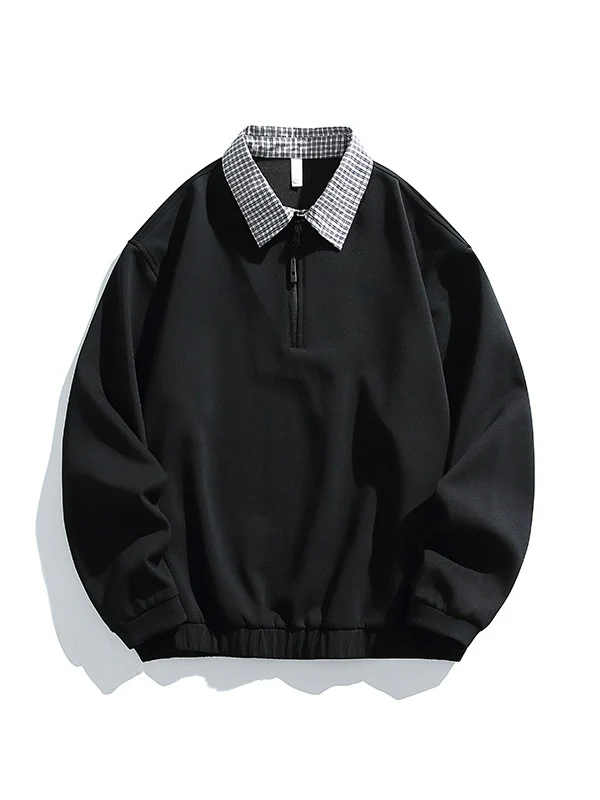Layered-look Plaid Zipper Loose-fit Sweatshirts&Hoodies - Image 8
