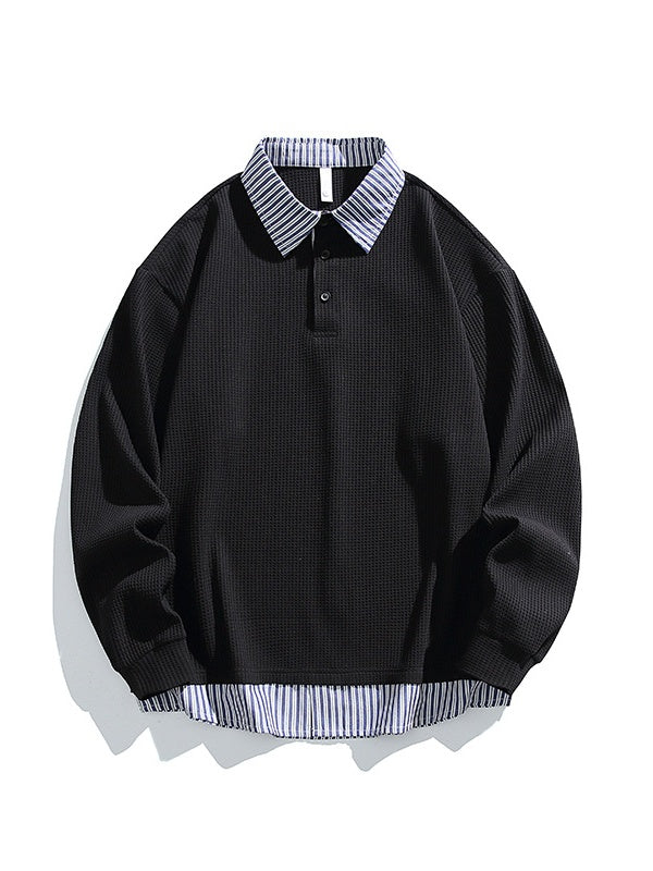 Layered-look Stripes Patchwork Color-blocked Sweatshirts&Hoodies - Image 10