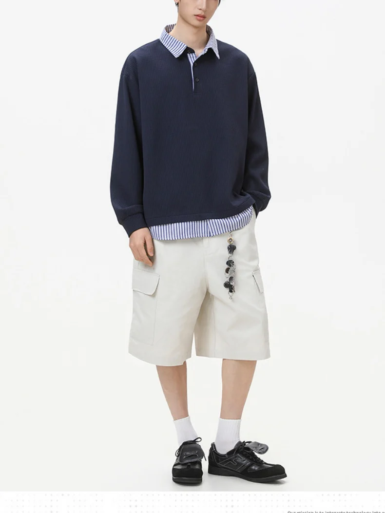 Layered-look Stripes Patchwork Color-blocked Sweatshirts&Hoodies - Image 2