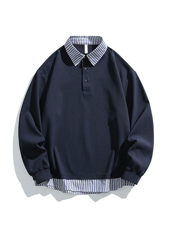 Layered-look Stripes Patchwork Color-blocked Sweatshirts&Hoodies - Image 3