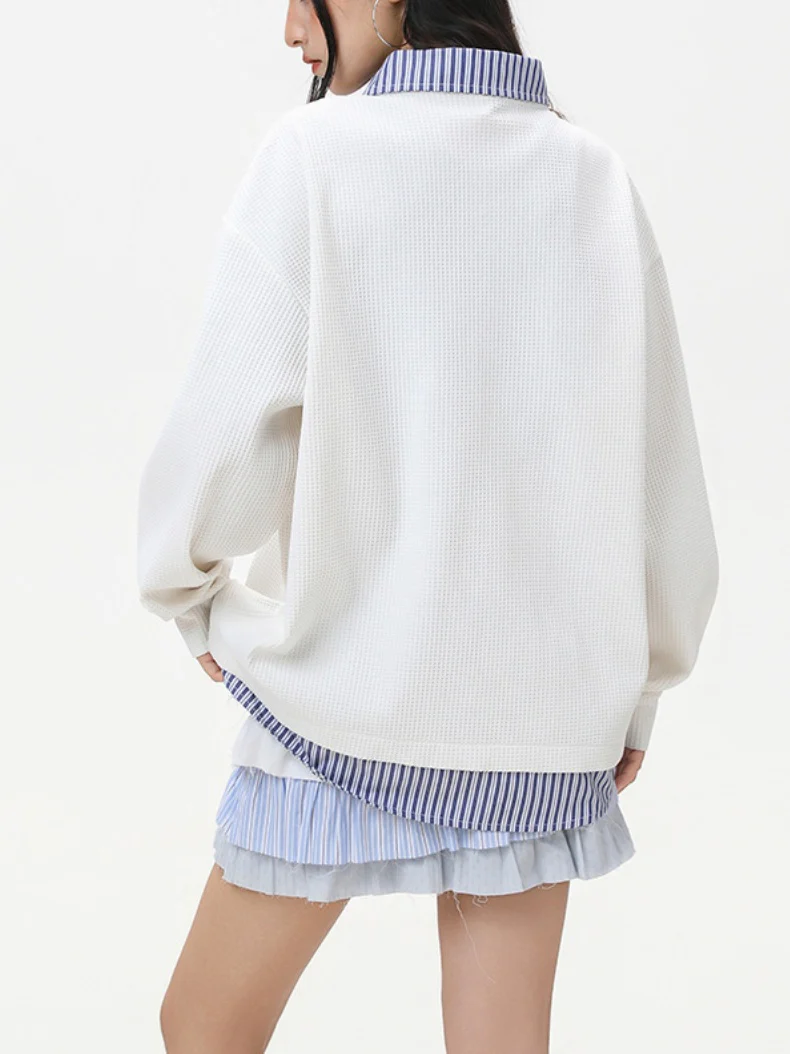 Layered-look Stripes Patchwork Color-blocked Sweatshirts&Hoodies - Image 5