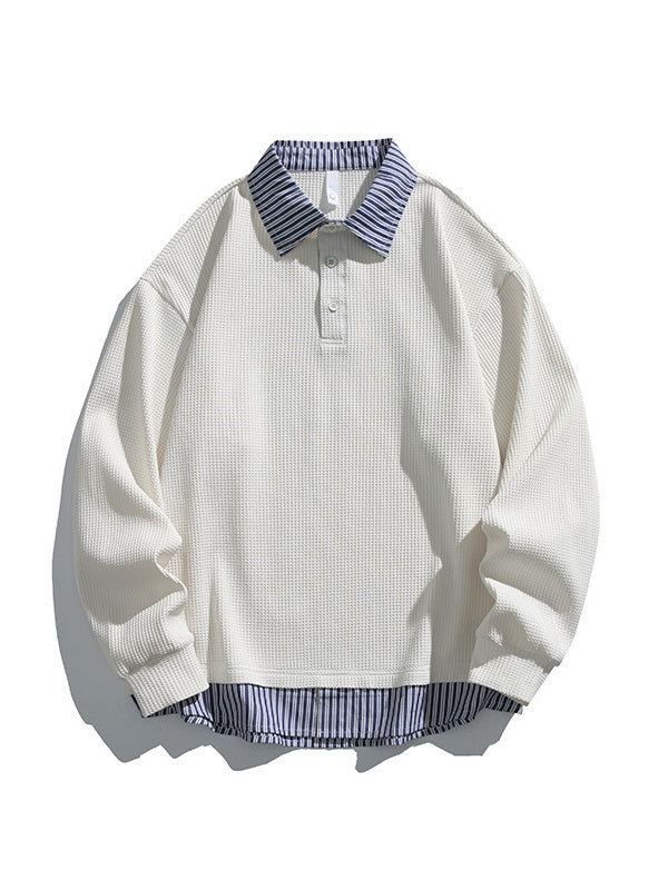 Layered-look Stripes Patchwork Color-blocked Sweatshirts&Hoodies - Image 6