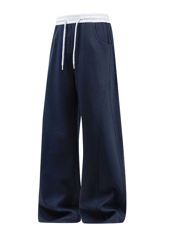 Patchwork Color-blocked Loose-fit Wide-leg Pants