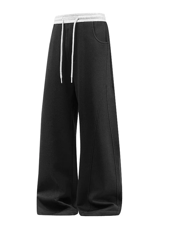 Patchwork Color-blocked Loose-fit Wide-leg Pants - Image 5
