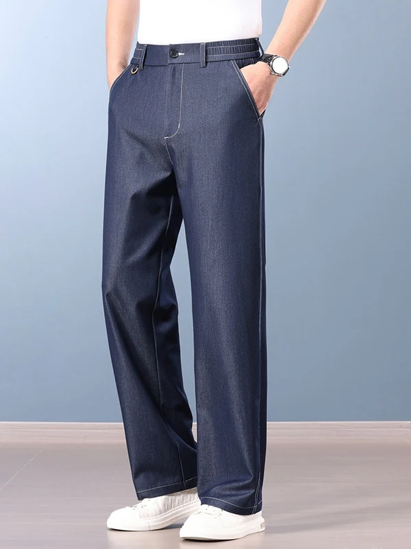 Faux Denim Straight-fit Loose-fit Anti-wrinkle Pants - Image 2