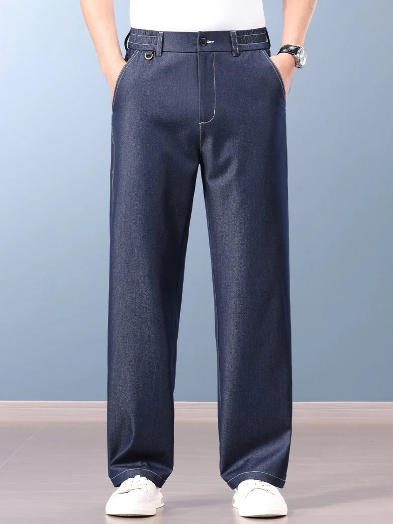 Faux Denim Straight-fit Loose-fit Anti-wrinkle Pants - Image 3