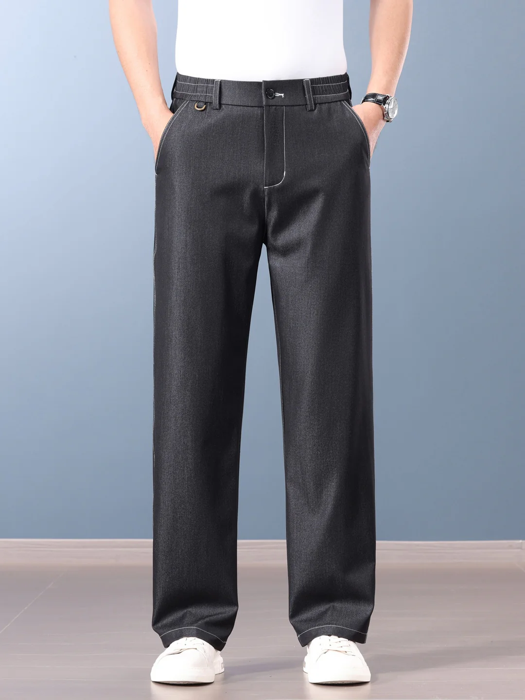 Faux Denim Straight-fit Loose-fit Anti-wrinkle Pants - Image 8