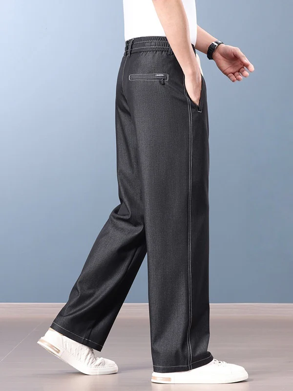 Faux Denim Straight-fit Loose-fit Anti-wrinkle Pants - Image 9