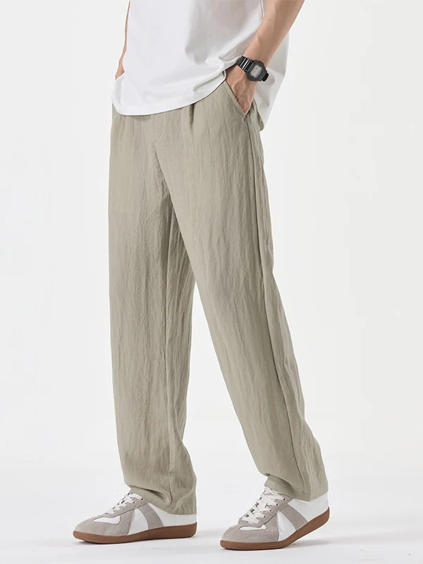 Linen Blend Cooling Sensation Breathable Anti-wrinkle Straight-fit Pants