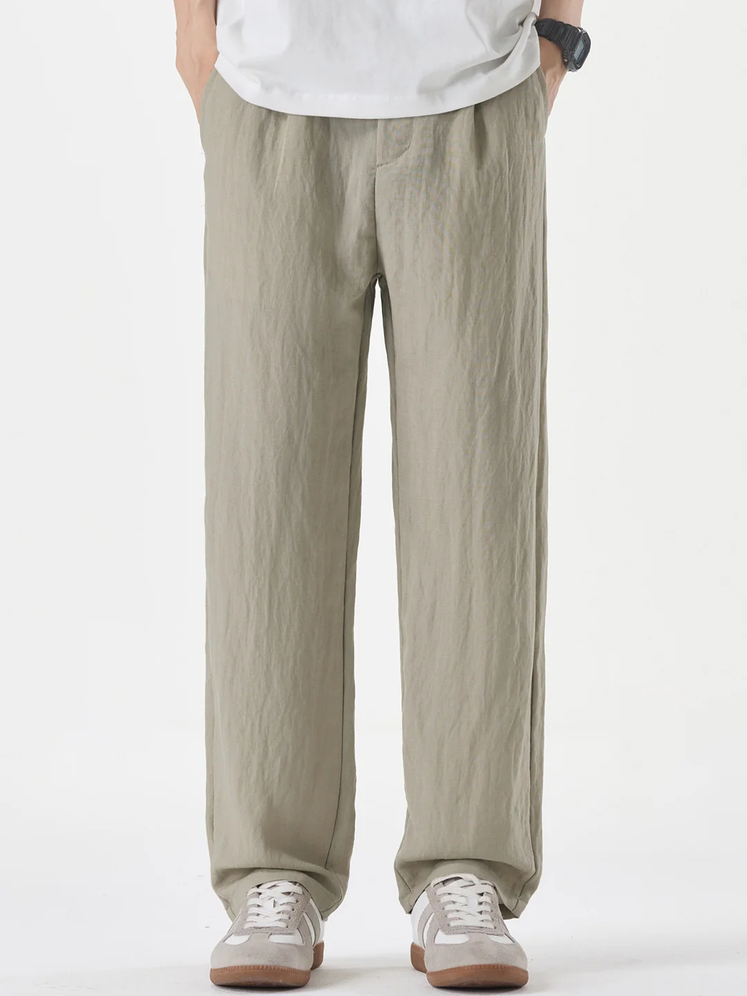Linen Blend Cooling Sensation Breathable Anti-wrinkle Straight-fit Pants - Image 2