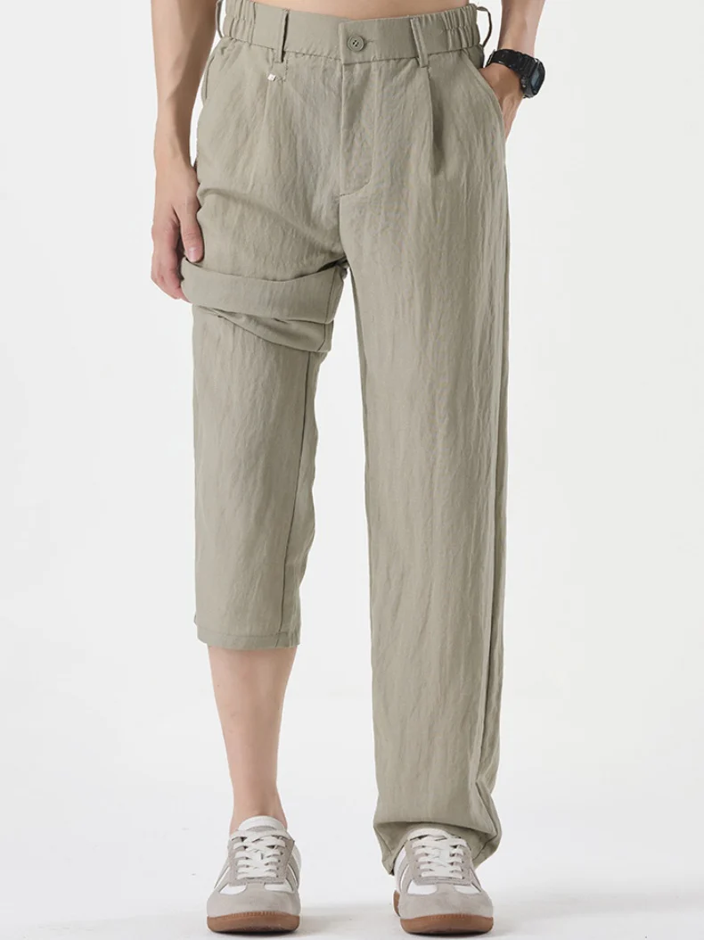 Linen Blend Cooling Sensation Breathable Anti-wrinkle Straight-fit Pants - Image 3