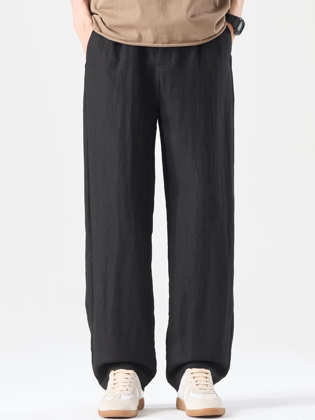 Linen Blend Cooling Sensation Breathable Anti-wrinkle Straight-fit Pants - Image 4