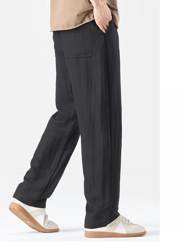 Linen Blend Cooling Sensation Breathable Anti-wrinkle Straight-fit Pants - Image 6