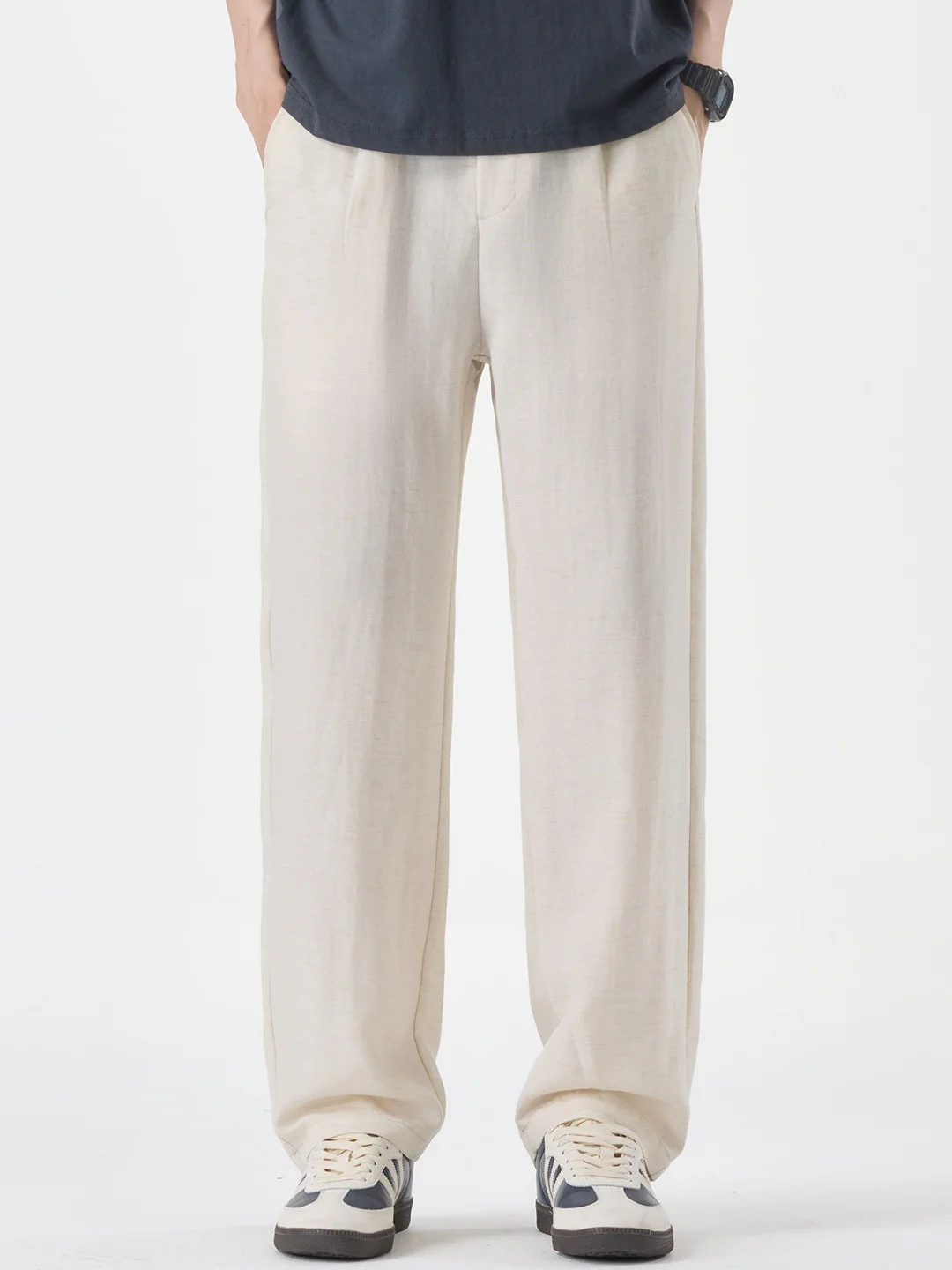 Linen Blend Cooling Sensation Breathable Anti-wrinkle Straight-fit Pants - Image 7