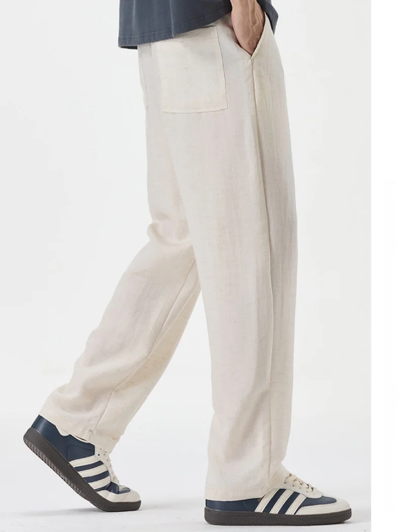 Linen Blend Cooling Sensation Breathable Anti-wrinkle Straight-fit Pants - Image 8