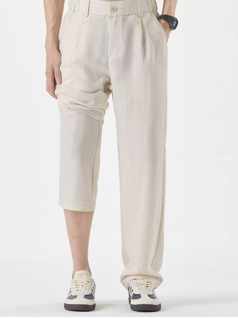 Linen Blend Cooling Sensation Breathable Anti-wrinkle Straight-fit Pants - Image 9