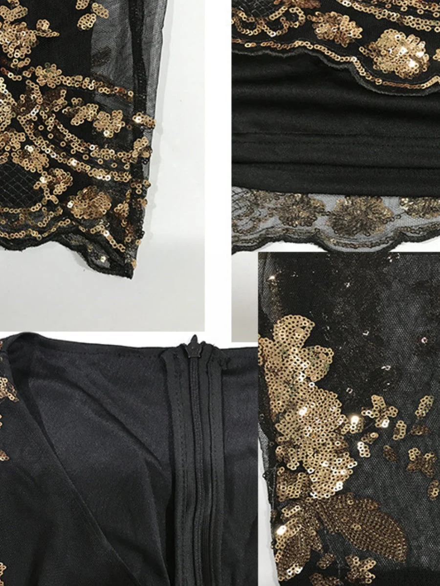 Perspective Mesh Sequined Embroidery Parties Mini&Short Dresses - Image 6