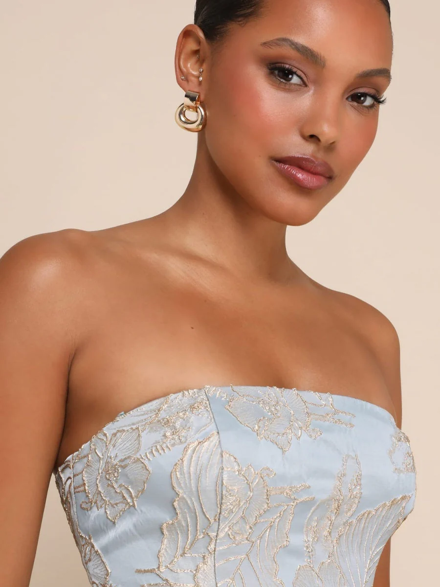Brocade Jacquard Tube Top Parties Mini&Short Dresses - Image 4