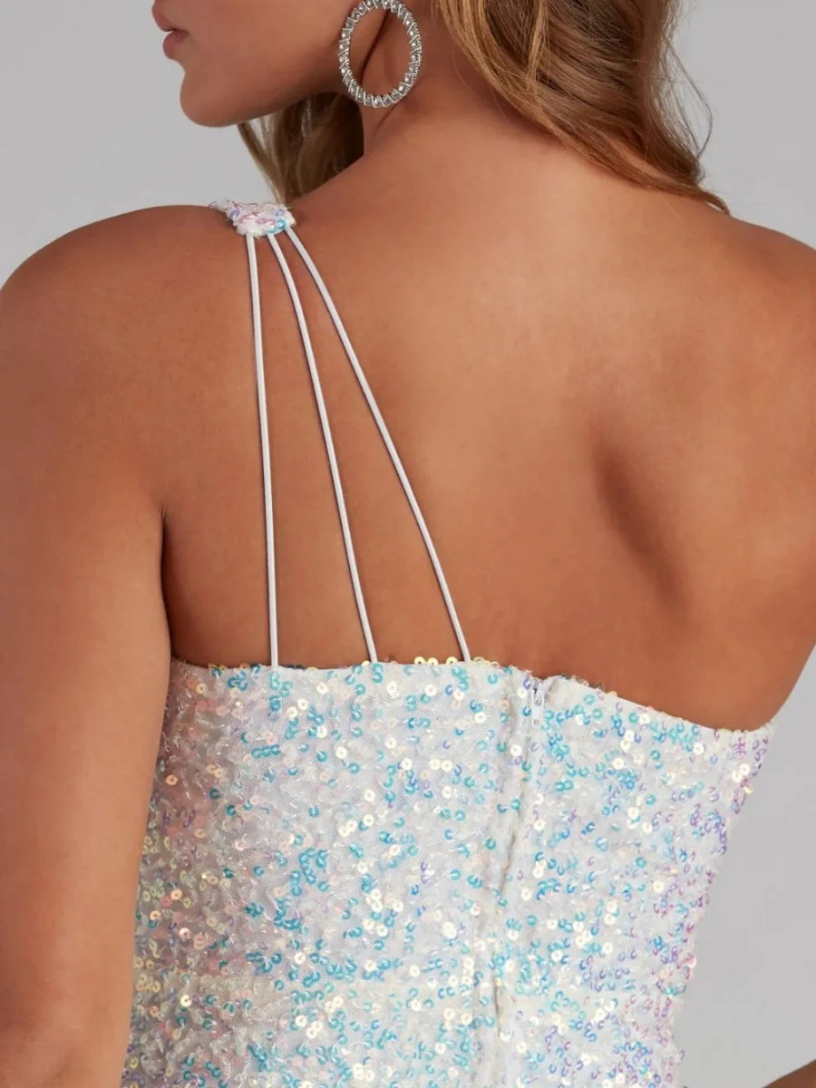 Sloping Shoulders Sequins High Slit Parties Maxi Dresses - Image 4