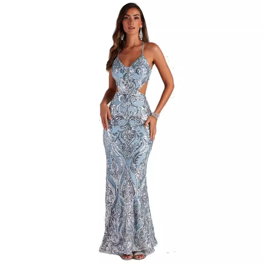 Liber Autumn women's sequins Backless Long suspender dress - Image 5