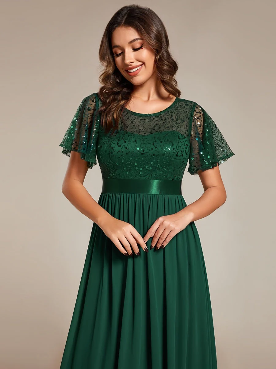 High Waist Sequins Spliced Long Dress - Image 10