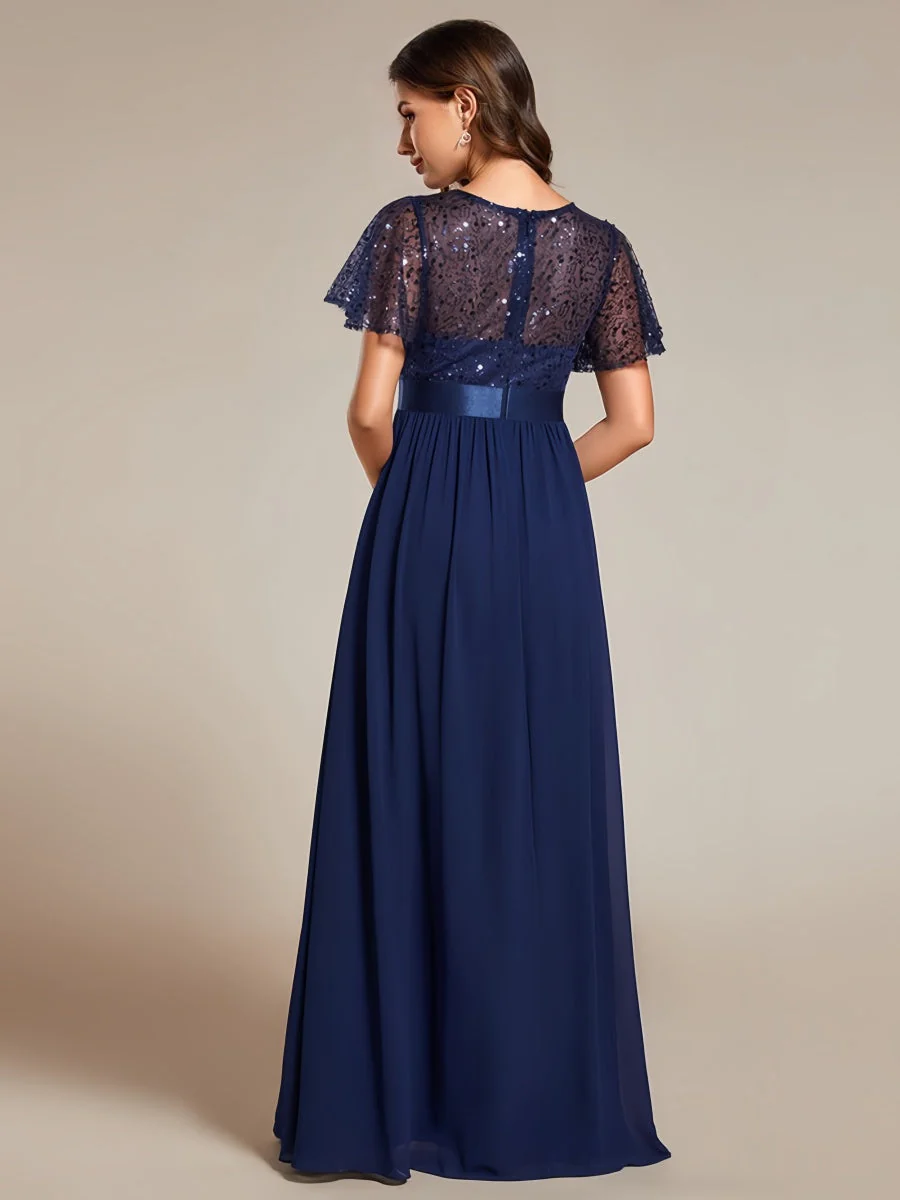 High Waist Sequins Spliced Long Dress - Image 5