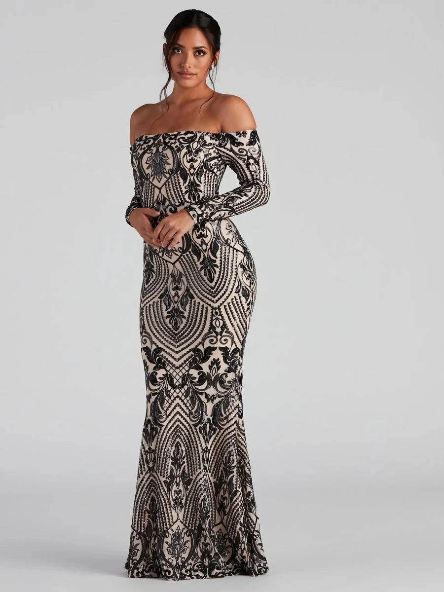 Liber Autumn women's sequined one-shoulder long dress - Image 5