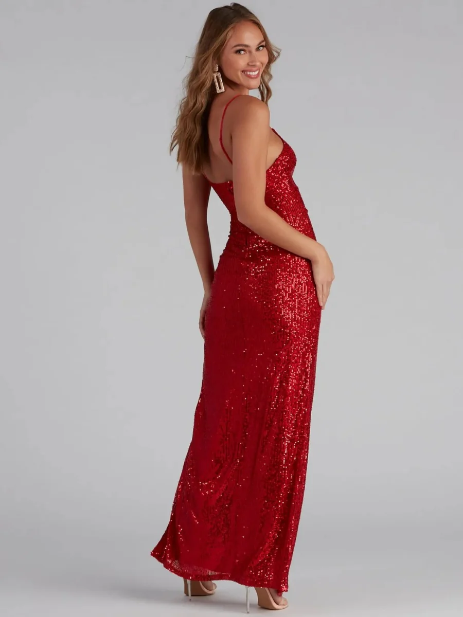 Sequins Slit Sexy Camisoles Formal Dress Maxi Dresses - Image 2