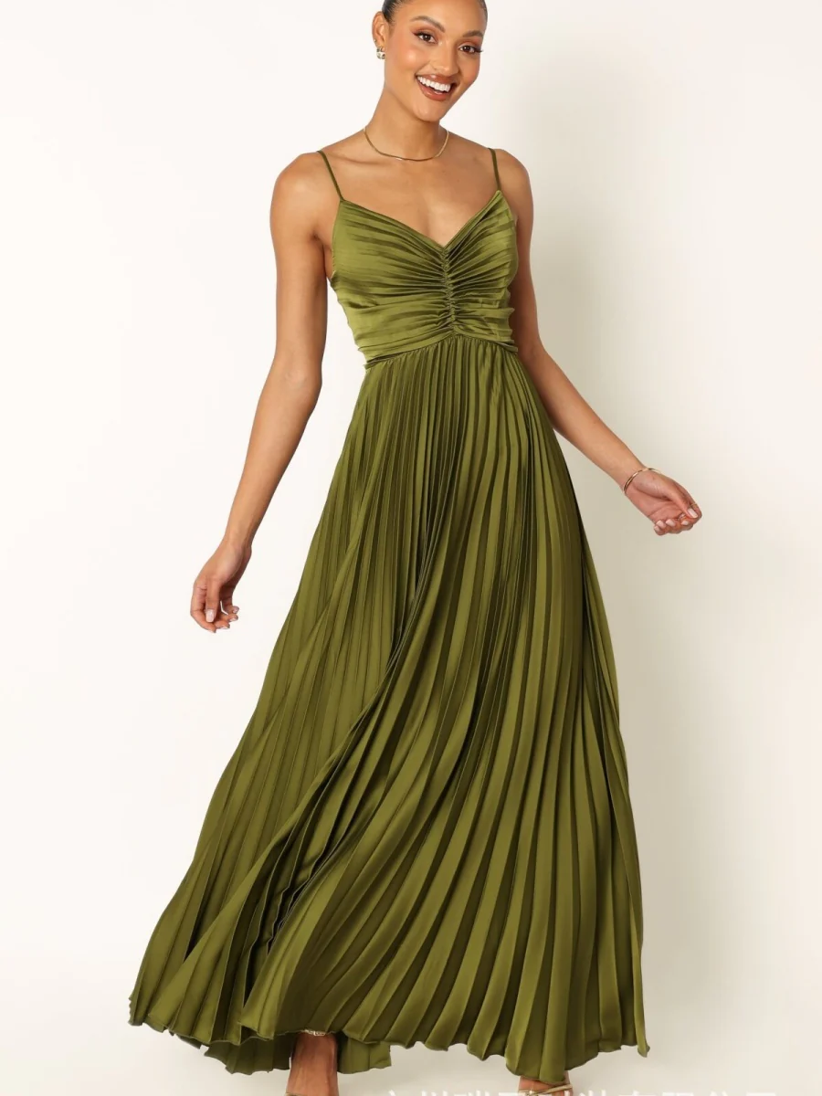 Camisoles Green Formal Dress Crimp Maxi Dresses - Image 2