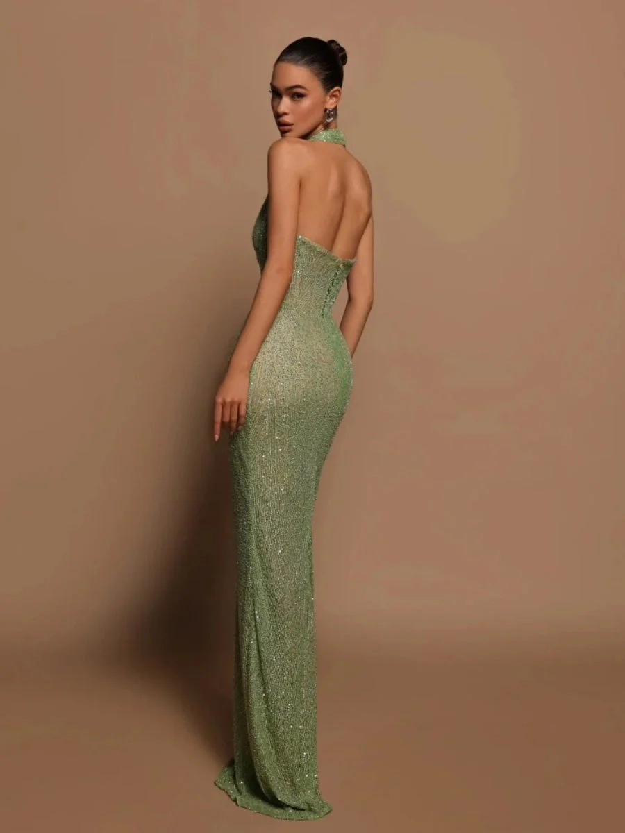 V-Neck Wrap hip mermaid Sequins Maxi Dresses - Image 2