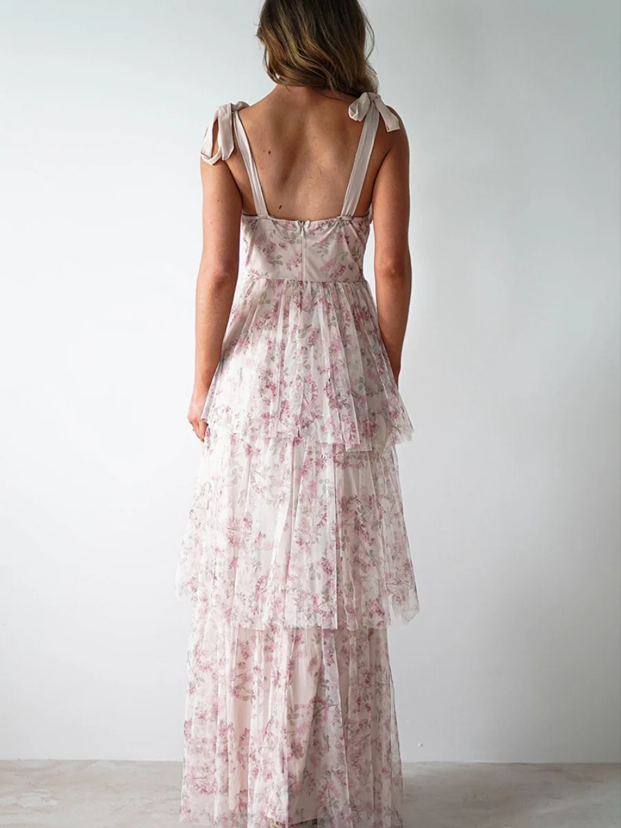 Camisoles Backless Cake Skirt Pink Formal Dress Maxi Dresses - Image 3