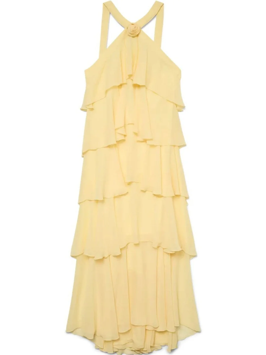 Halter Backless Cake Skirt Pink Yellow Maxi Dress - Image 10