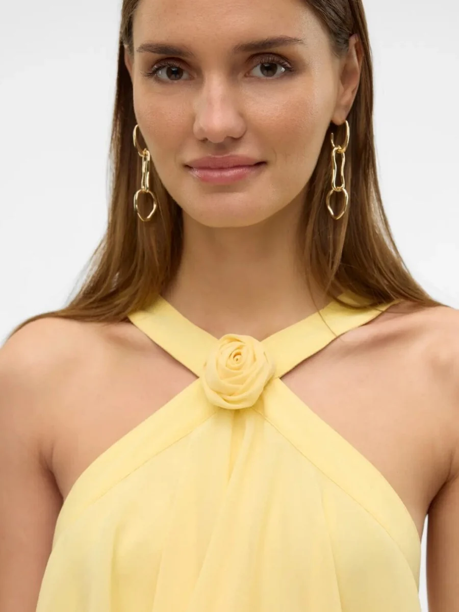 Halter Backless Cake Skirt Pink Yellow Maxi Dress - Image 8