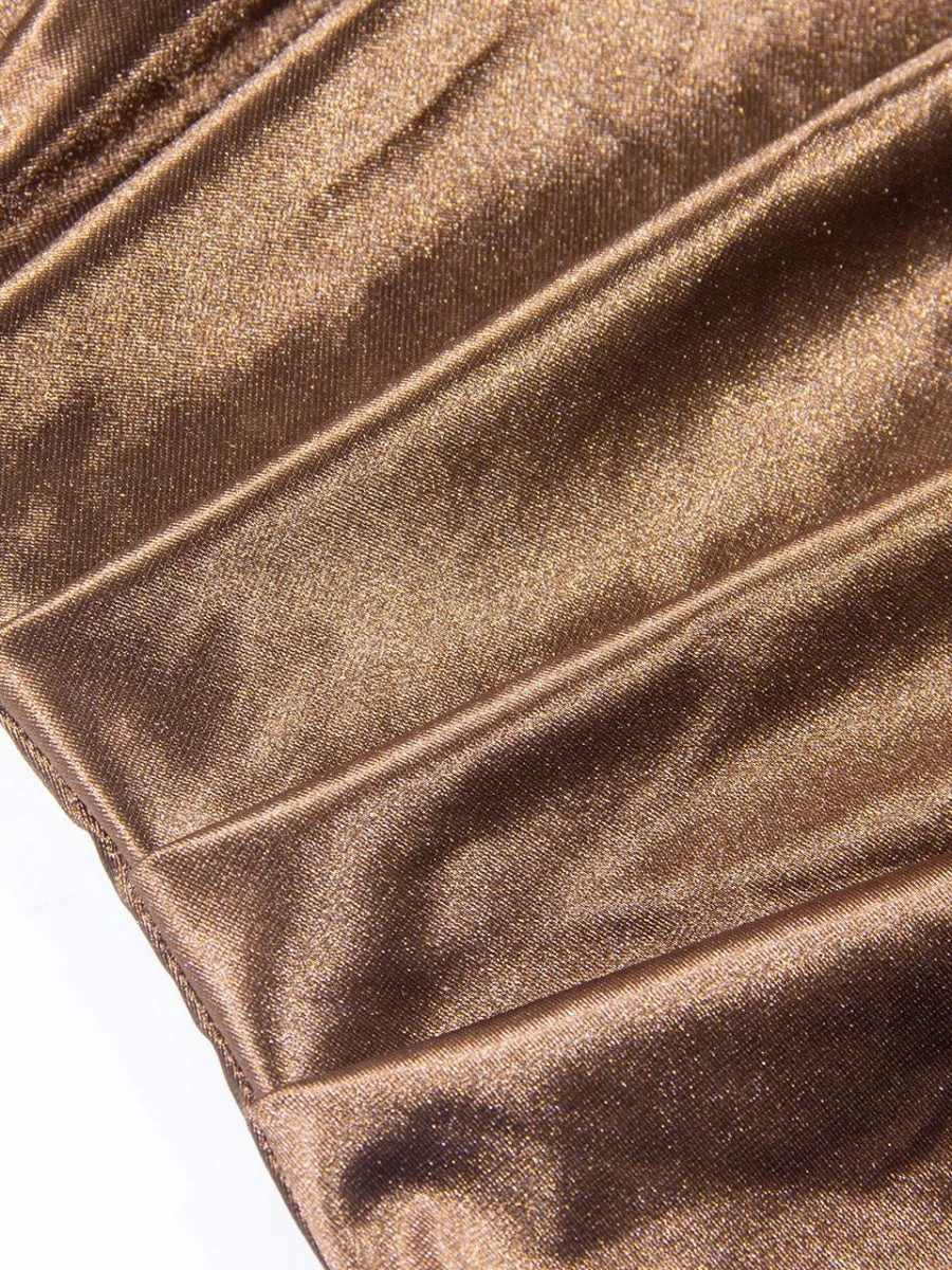 Dark Brown Satin Square Collar Pleated Maxi Dresses - Image 7