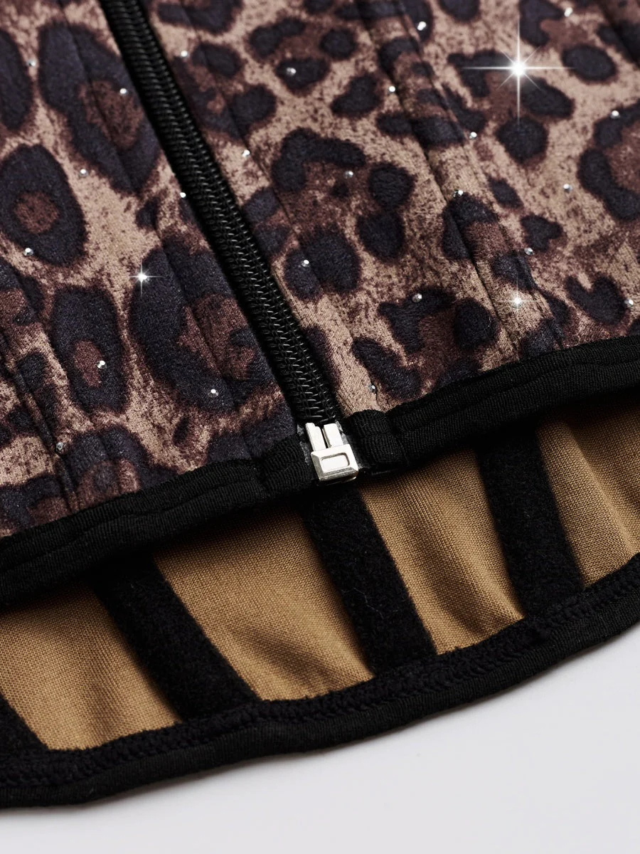 Rhinestone-studded Body Shaping Fish Bones Leopard Print Camisoles - Image 5
