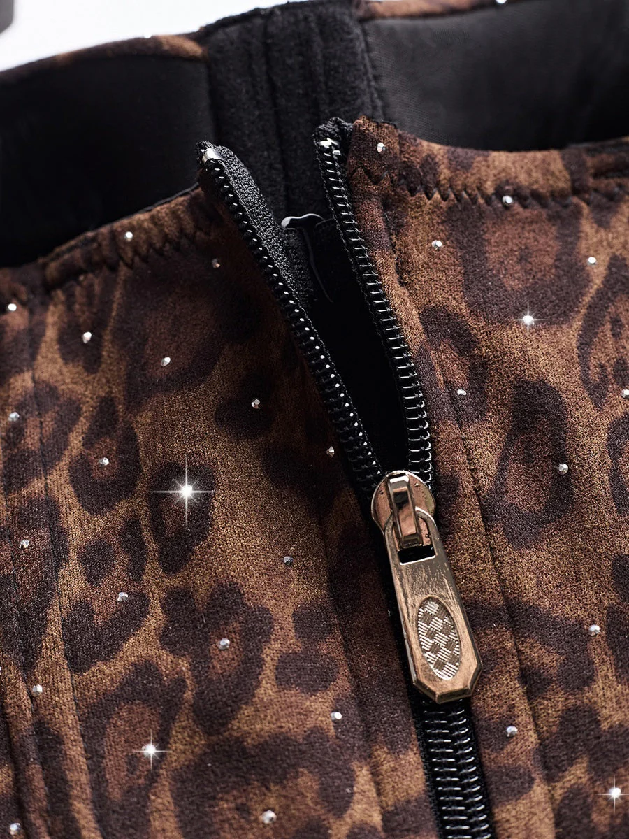 Rhinestone-studded Body Shaping Fish Bones Leopard Print Camisoles - Image 6