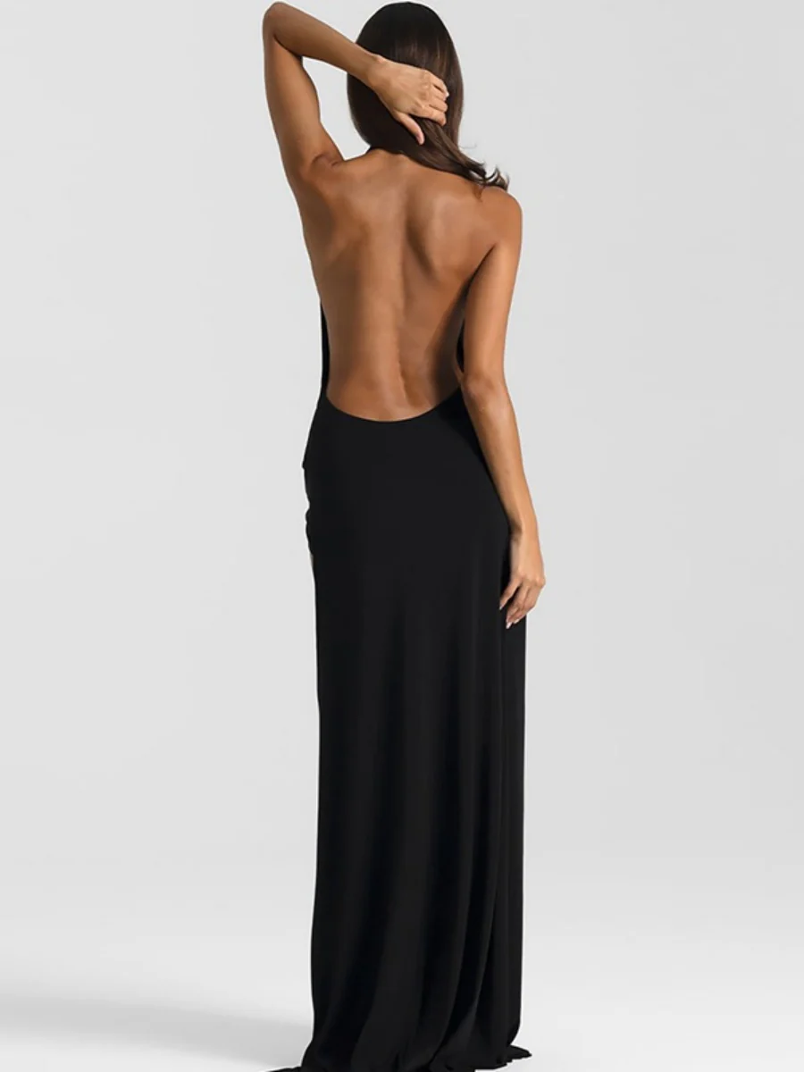 V-neck Halter Irregular Parties Maxi Dresses - Image 3