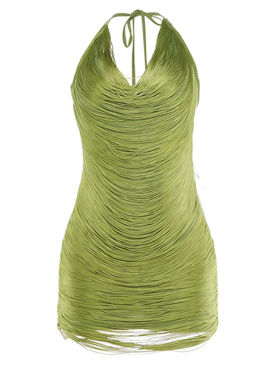 Tassel V-neck Halter Hip-hugging Mini&Short Dresses - Image 15